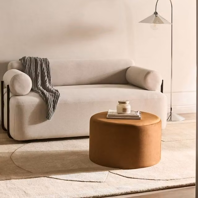 Wyld and Coco Round Velvet Pouffe in Brown