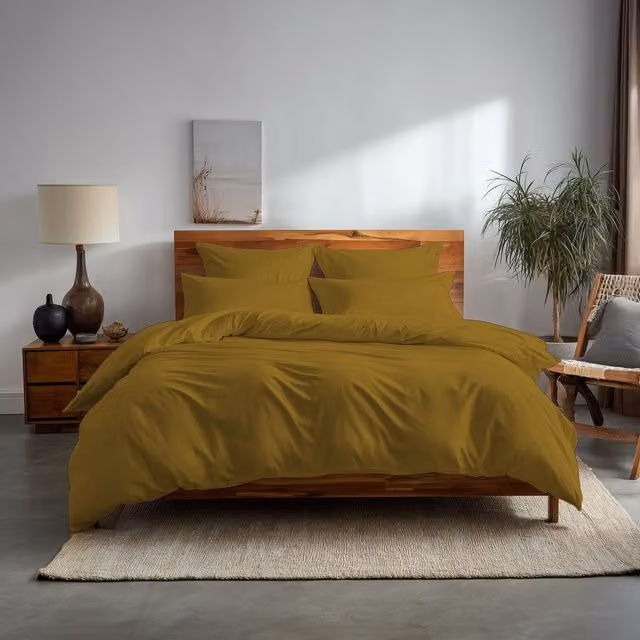 Home Sweet Home UK Plain Dyed Polycotton Duvet Cover and Pillowcase Set in Yellow, King Size, W/D/H: 240 x 220 x 180 cm – 1