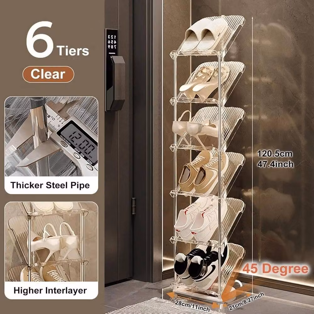 FORGEVIO 6 Tier Slim Tall Sloping Shoe Rack in Transparent Plastic – 2