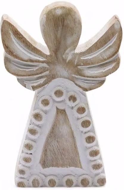 KDMD Hand-Carved Mango Wood Angel Figurine, White Rustic Tabletop Decor – 1