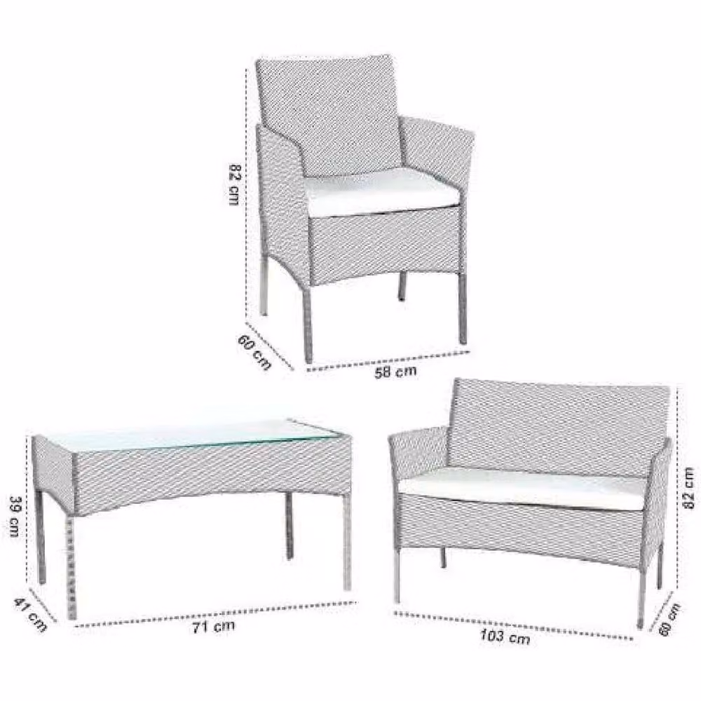 FLAVORA 4 Piece Grey Rattan Garden Furniture Set with Table and Chairs – 1