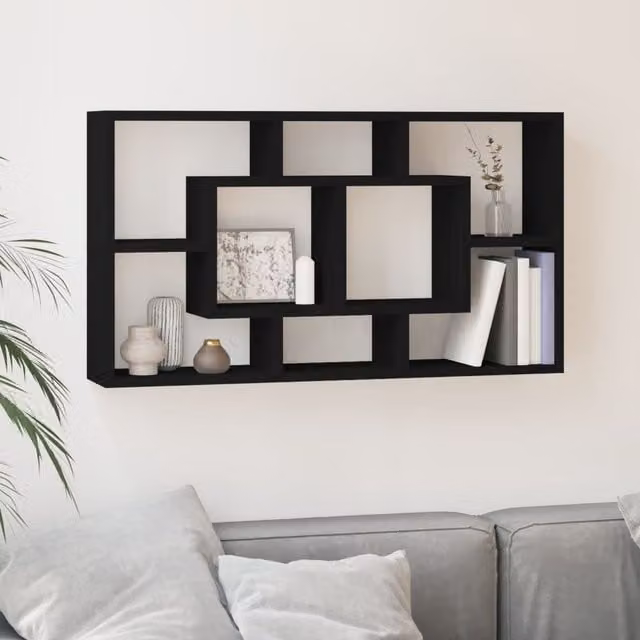 Berkfield Home Wall Mounted Cube Display Shelf with 8 Compartments in Matt Black – 1