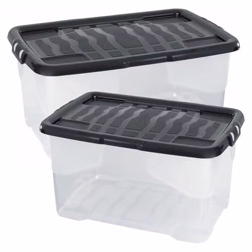 Storm Trading Group Curve Stackable Plastic Underbed Storage Boxes with Black Lids, Transparent