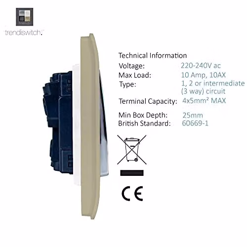 Trendi 2 Gang Modern Plastic Light Switch in Gold/Brass – 2