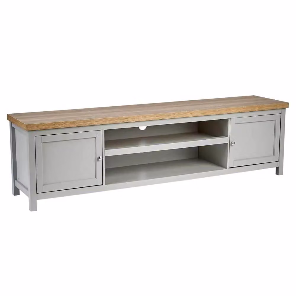 Home Source Modern 2 Door TV Stand Unit with Storage Cabinet and Open Shelving in Grey – 6