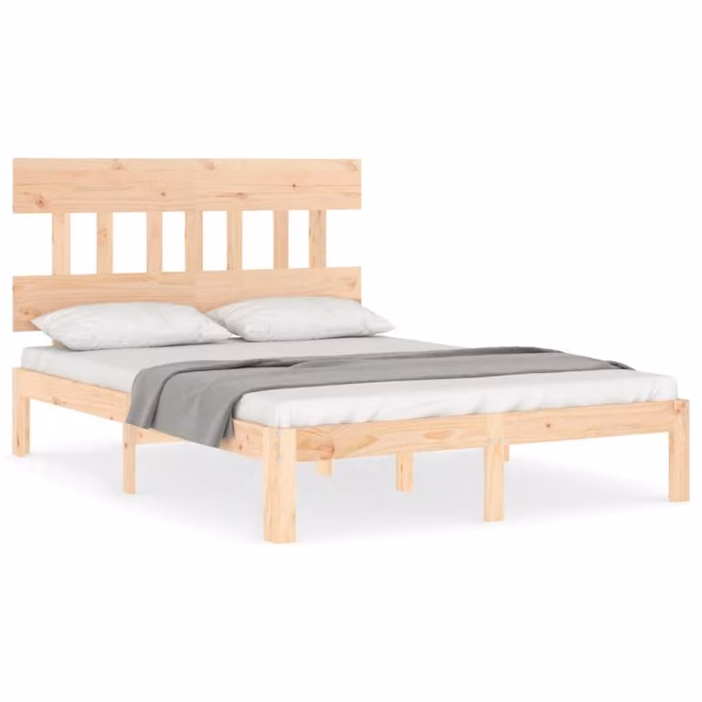 Berkfield Home Solid Wood Pine Bed Frame with Headboard in Brown, W/D/H: 140 x 190 cm
