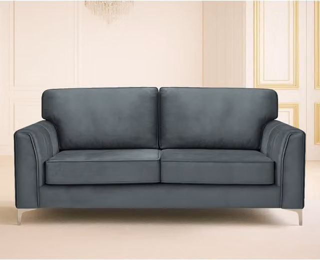 Somnior Beds Ltd Regency 3-Seater Plush Velvet Sofa in Grey or Blue with Solid Wood Frame
