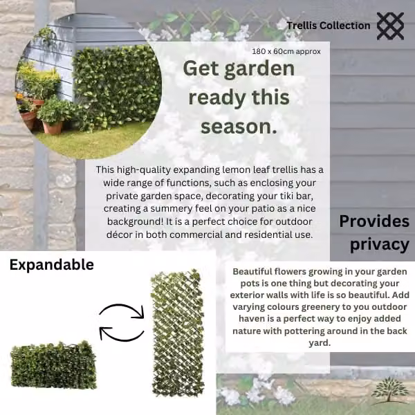 Marco Paul Lemon Leaf Artificial Flower Wall Trellis, Green, W/D/H: 180 x 60 x 60 cm – 4