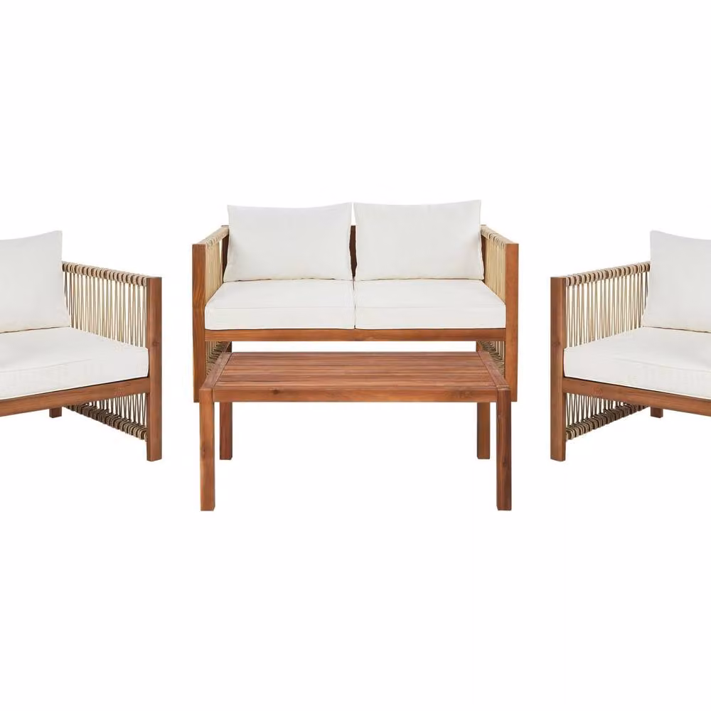Wyld and Coco Alfresco 4 Seater Garden Sofa Set in Light Brown Acacia Wood with Beige Rope – 2