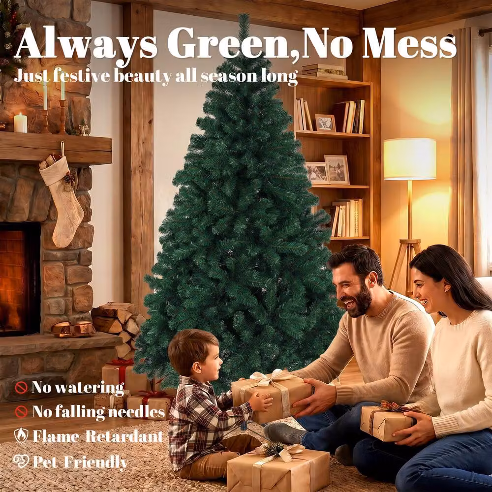 HOMCOM Green Artificial Christmas Tree with Hinged Design, Height: 180 cm – 3