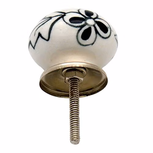 Nicola Spring Polished Ceramic Cabinet Knobs with Floral Design, Black and White, Pack of 12 – 2