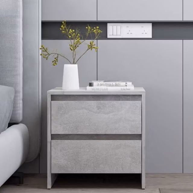 Berkfield Home Bedside Cabinet in Concrete Grey, W/D/H: 45 x 34.5 x 44.5 cm – 1
