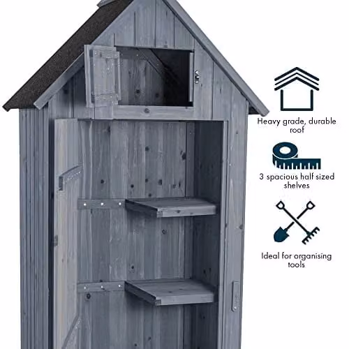 Airwave Bideford Wooden Garden Tool Cabinet Shed in Grey, W/D/H: 63 x 25 x 125 cm – 3