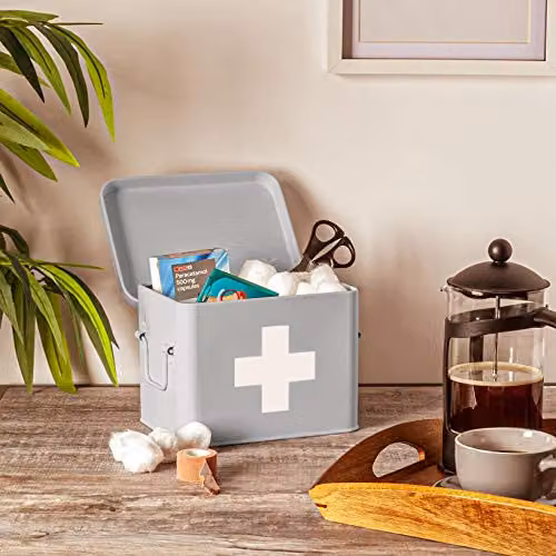 Harbour Housewares Vintage Metal First Aid Box in Grey with Handles – 2