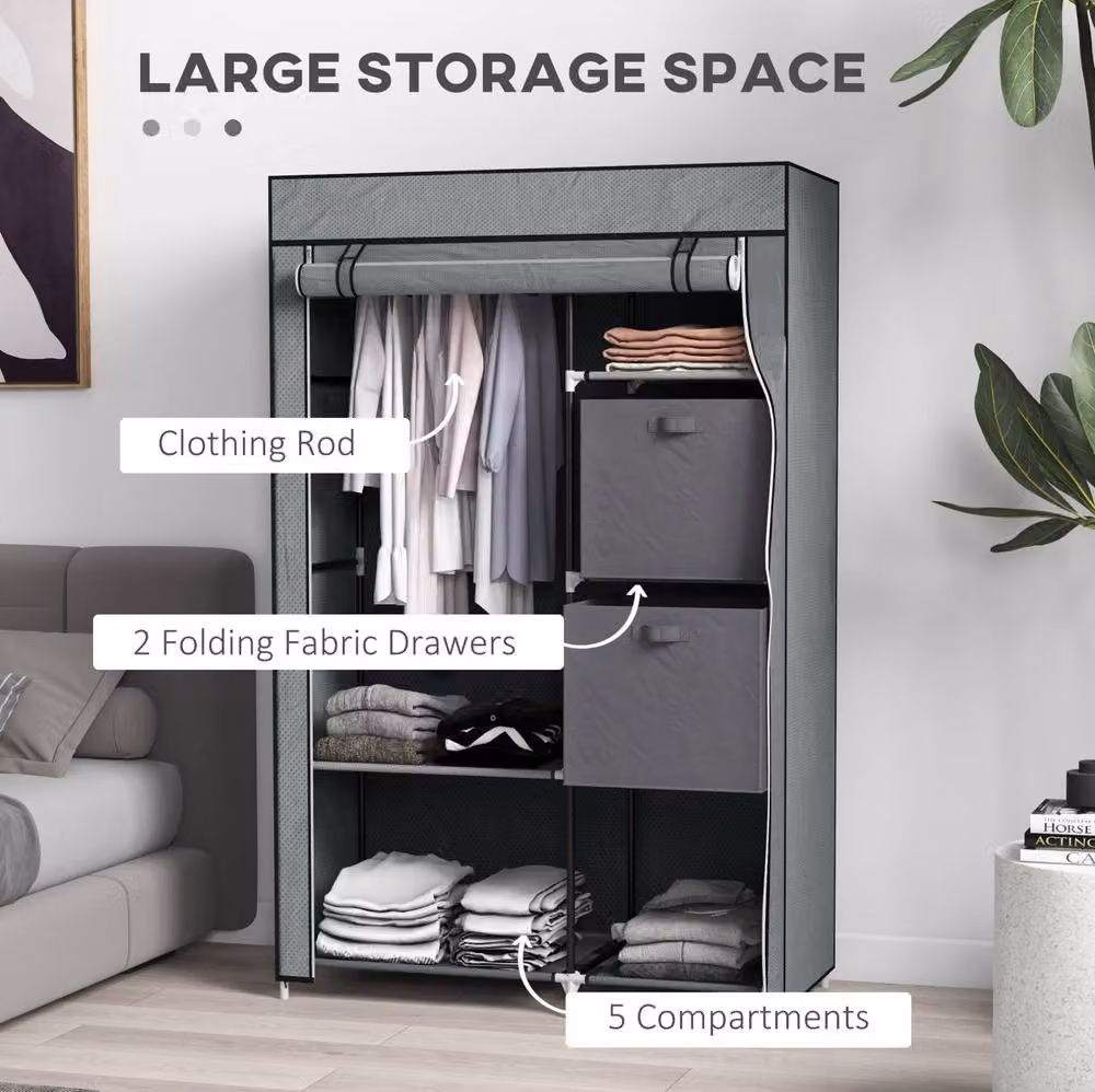 STILVORA Grey Wardrobe with Roll Shutter, Hanging Rail and Internal Drawers – 3