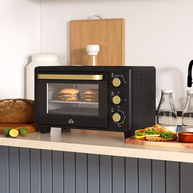 HOMCOM 16L Mini Countertop Oven with Adjustable Timer and 1400W Power in Black – 1