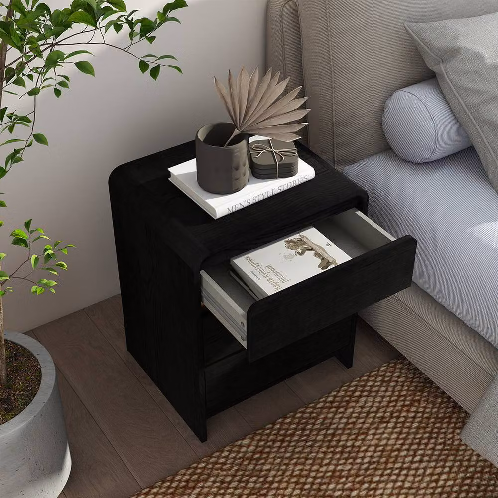 Melody Maison Meridian Black 3 Drawer Bedside Table with Gold Accents – 2