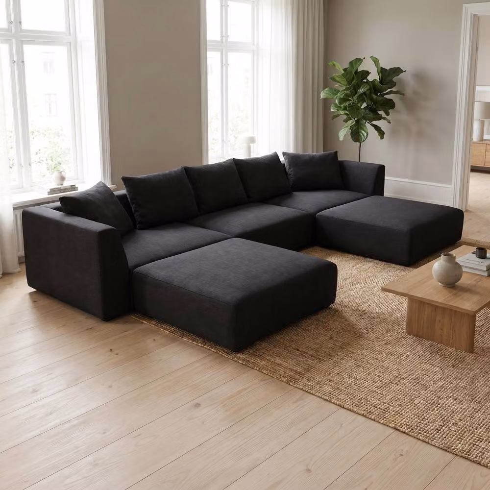 Abakus Direct Tokyo U-Shape Modular Sofa in Black Basket Weave Fabric with Deep Seats – 2