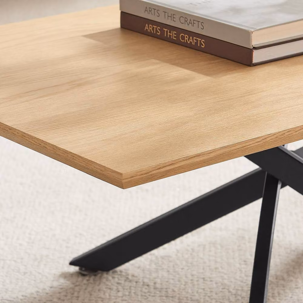 FurnitureboxUK Leonardo Rectangular Oak Veneer and Black Coffee Table in Light Brown – 2