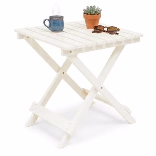 Premier Housewares White Rectangular Folding Garden Table with Treated Hardwood Top – 1