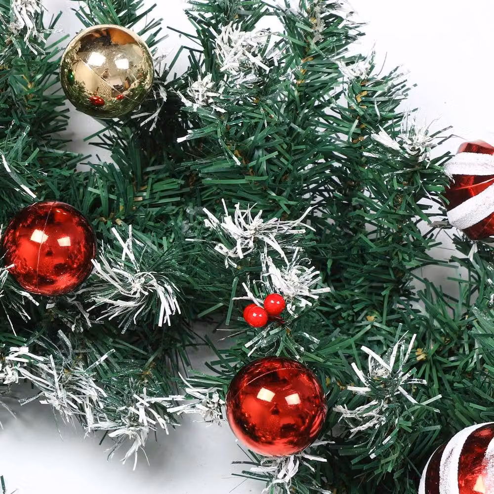 Neo Candy Cane Baubles and Festive Foliage Garland in Dark Green, 2m – 4