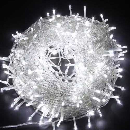 Shatchi 100 LED Cool White Waterproof String Fairy Lights with Timer, 10m
