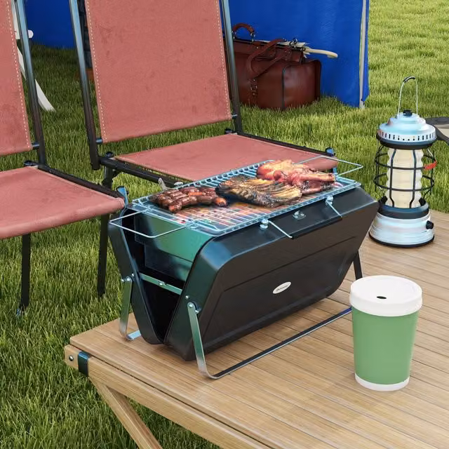 Outsunny Mini Tabletop Charcoal Barbecue Grill - Black