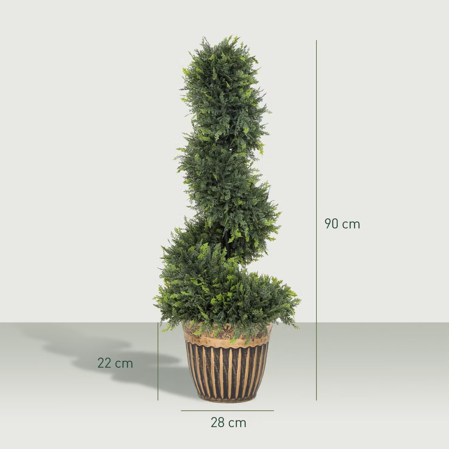 HOMCOM Set of 2 Green Artificial Topiary Spiral Boxwood Cypress Trees with Pots, Height: 90 cm – 3