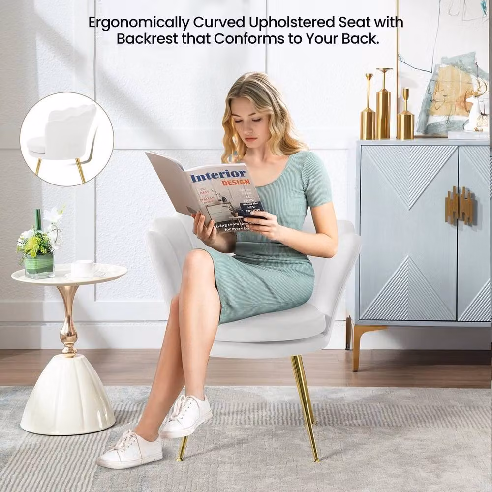 SPETLEK White Velvet Armchair with Gold Metal Frame for Living Room or Bedroom – 2