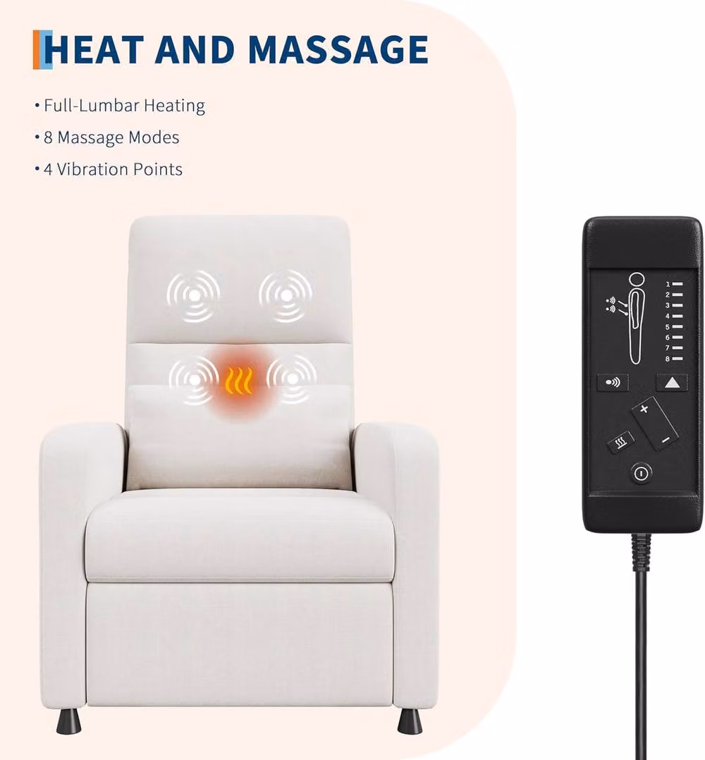 London Boutique White Fabric Power Lift Recliner Chair with Massage and Heat Functions – 2
