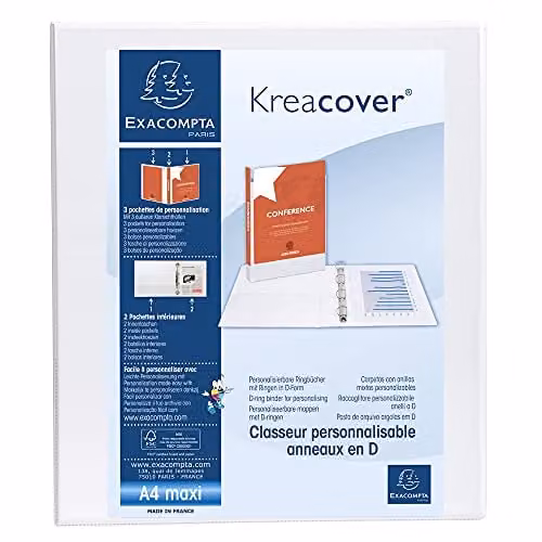 Exacompta Customisable Rigid A4 Ring Binder with 3 Pockets and 2 Rings, White