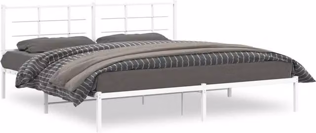 Berkfield Home Metal Bed Frame with Headboard, White, W: 193 cm, D: 203 cm