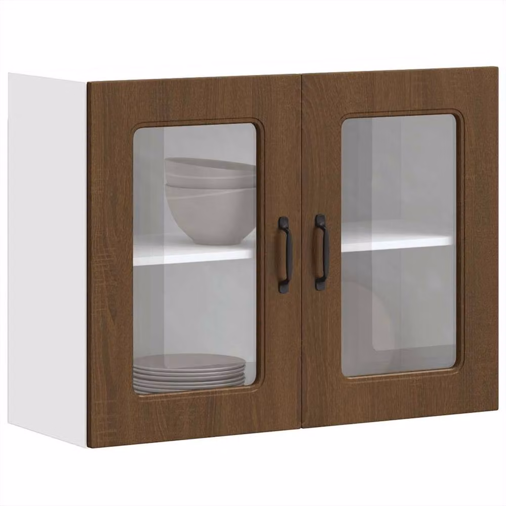 Berkfield Home Kalmar Kitchen Wall Cabinet with Glass Door in Brown Oak, W/D/H: 60.0 x 31.0 x 80.0 cm – 2