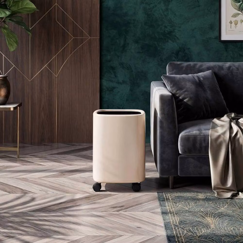 PAWNORA 12L Wheeled Plastic Rubbish Bin with Flip Lid and Removable Inner Bucket in Beige – 4
