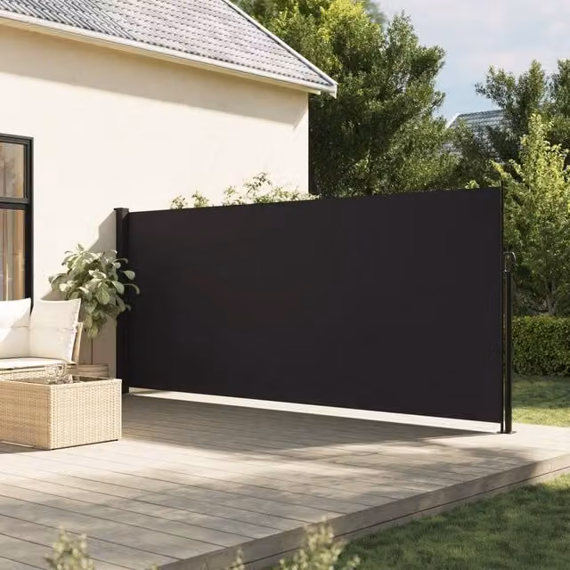 Berkfield Home Retractable Side Awning in Black, Wall-Mounted Polyester, W/H: 600 x 180 cm