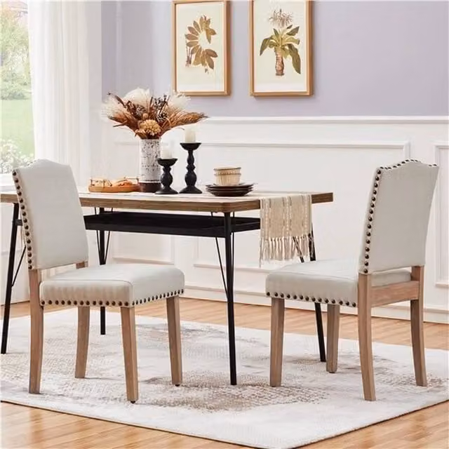 KORVIXA Modern Upholstered Dining Chairs in Beige and Bronze with Rubberwood Legs – 1
