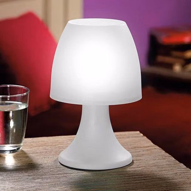 Coopers of Stortford Battery-Operated Mushroom LED Table Lamp in White and Silver