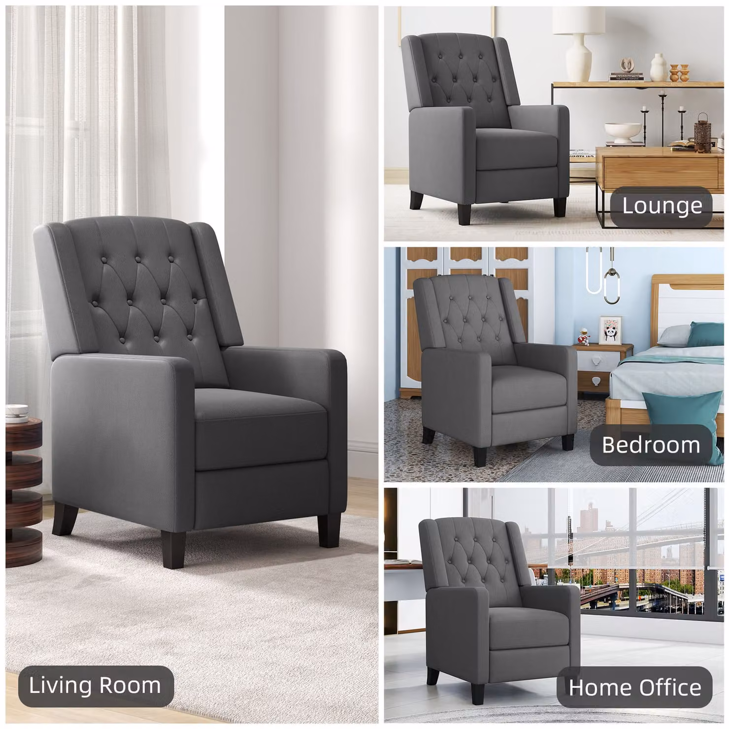 HOMCOM Wingback Recliner Chair in Grey with Microfibre Cloth and Integrated Leg Rest – 4