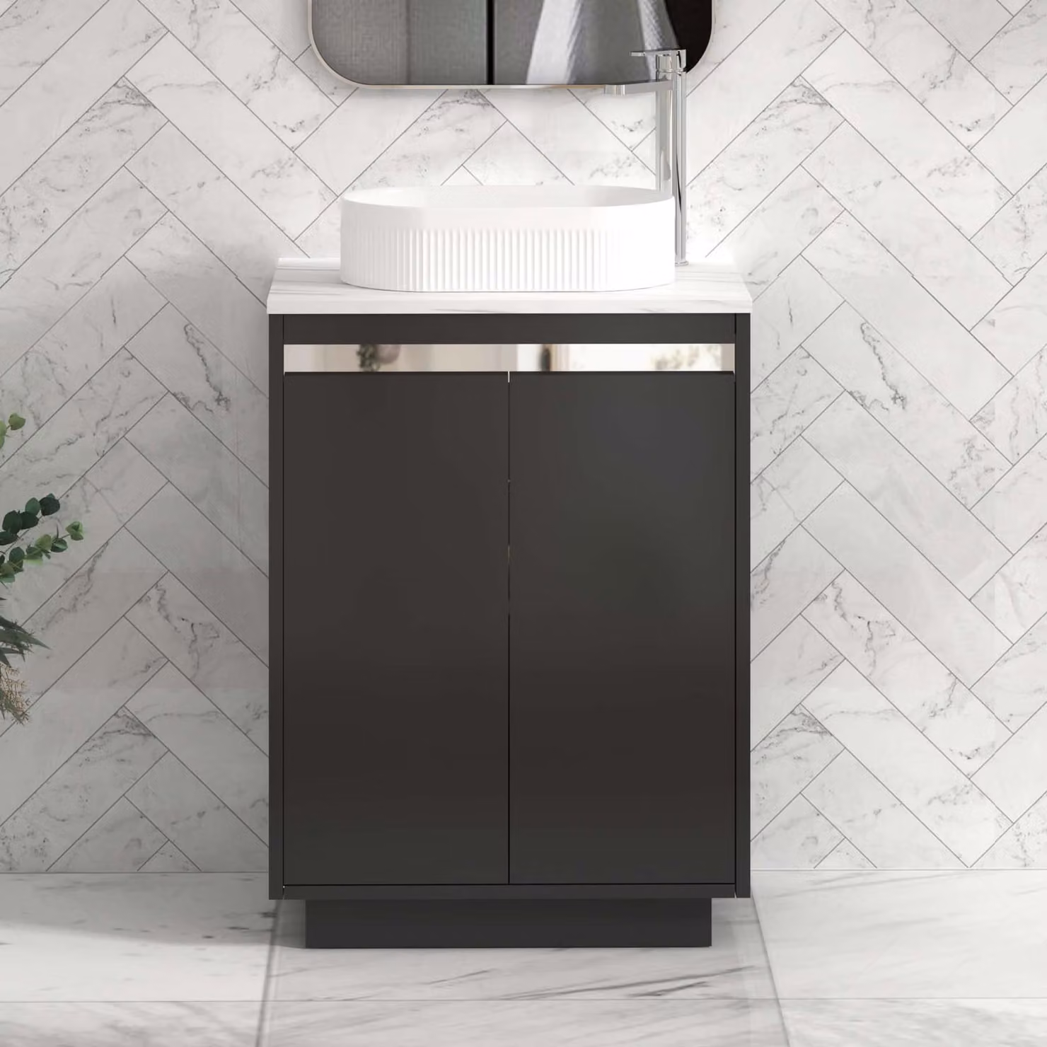 Royal Bathrooms Orion 800mm Matt Obsidian Black Floor Standing 2 Door Vanity Unit with Lyon Basin and Chrome Accent Trim