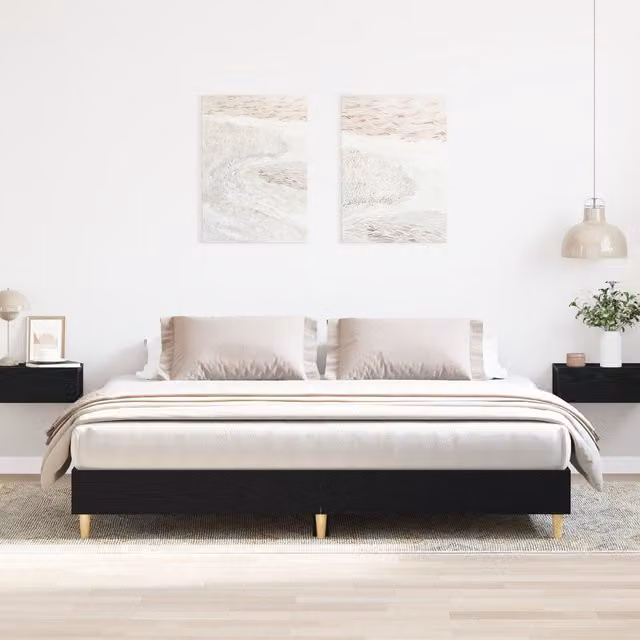 Berkfield Home Modern Black Oak Bed Frame, W/D/H: 200 x 200 cm