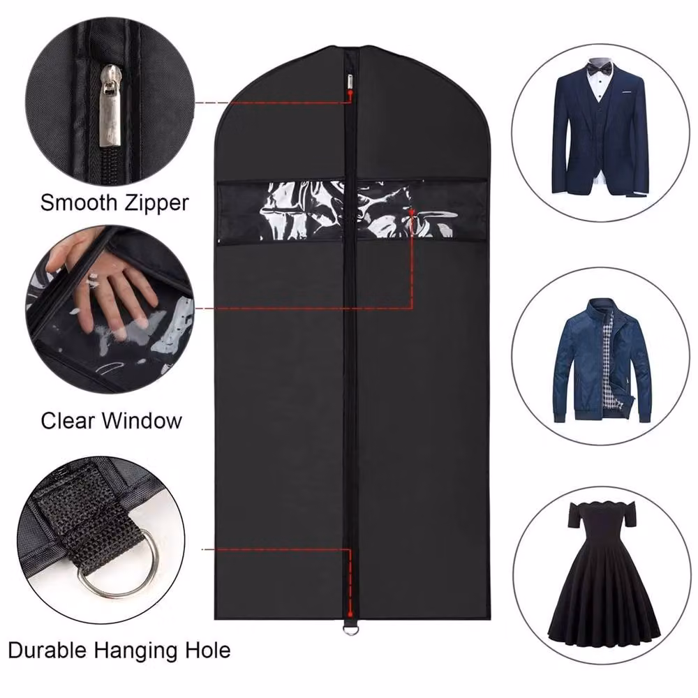 Ventryn 5-Piece Breathable Hanging Garment Storage Bag Set, Dustproof, Black, Height: 152.4 cm – 2