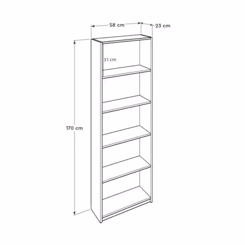 FWStyle Matt White 5 Tier Bookcase, Modern Tall Shelving Unit, H 182 cm x W 64 cm x D 26 cm – 2