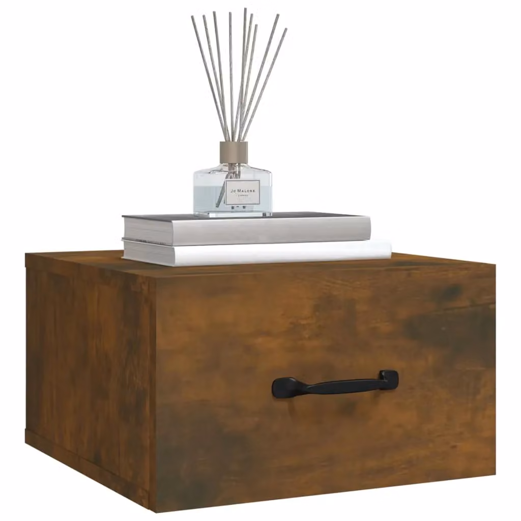 Berkfield Home Set of 2 Wall-mounted Bedside Cabinets in Smoked Oak Brown, W/D/H: 35 x 35 x 20 cm – 3