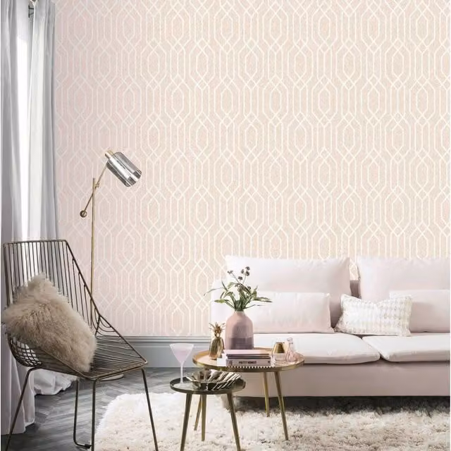 Arthouse Geometric Modern Abstract Diamond Lattice Wallpaper in Pink, White and Silver