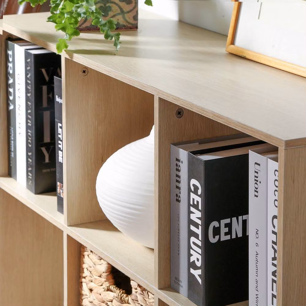 CALICOSY 6-Compartment Freestanding Storage Shelf with Metal Legs in Brown and Black, W/D/H: 72.6 x 29.5 x 29.5 cm – 4