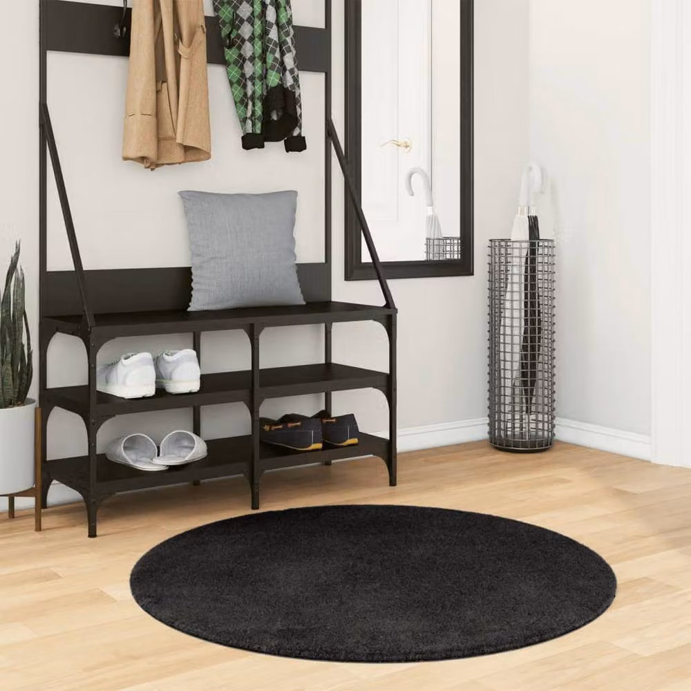 Berkfield Home HUARTE Round Short Pile Washable Soft Rug, Black, Diameter: 100 cm – 2