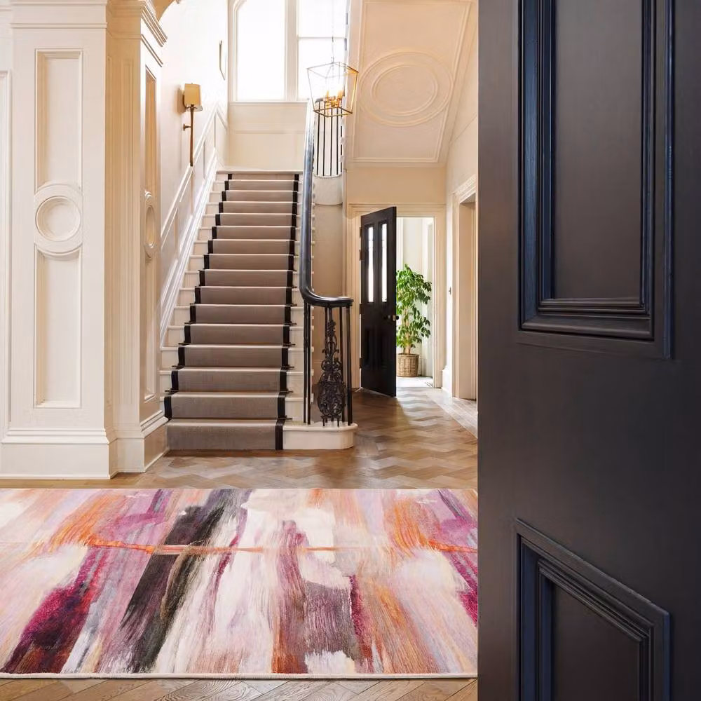 Kukoon Pink and Orange Abstract Modern Washable Rug, W/D: 60 x 240 cm – 4