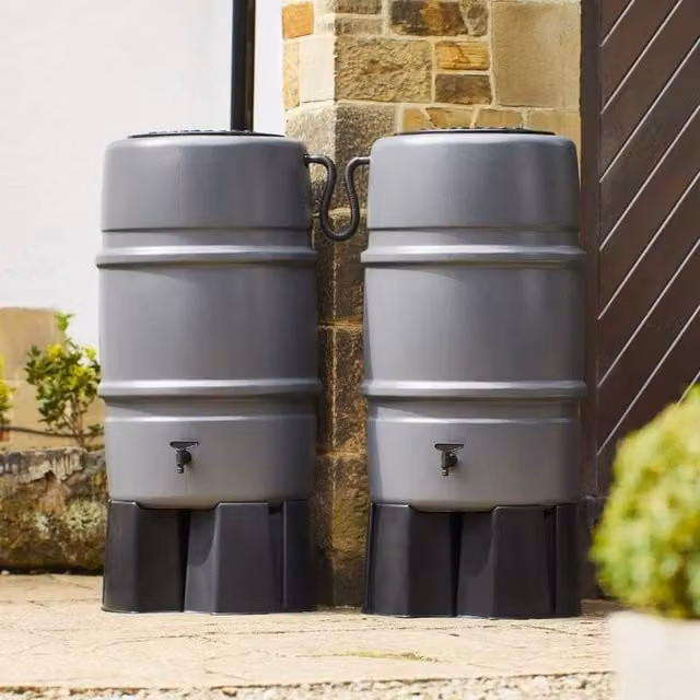 Harcostar Double Grey Rain Barrel Kit with 227 Litre Capacity and Connectors