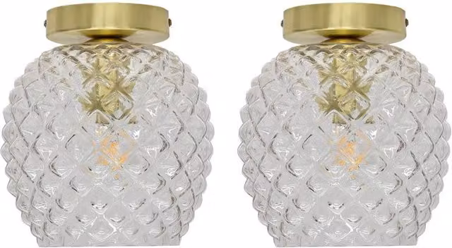 First Choice Lighting Baine Set of 2 Ceiling Light Fittings with Transparent Glass and Gold Brass Finish – 1