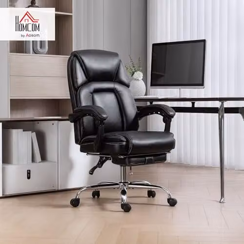 HOMCOM Black Synthetic Leather Executive Swivel Office Chair with Headrest and Armrests – 2